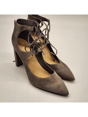 Ivanka Trump Gray Suede Lace Up Block Heel Pumps Ankle Tie Heels 10M